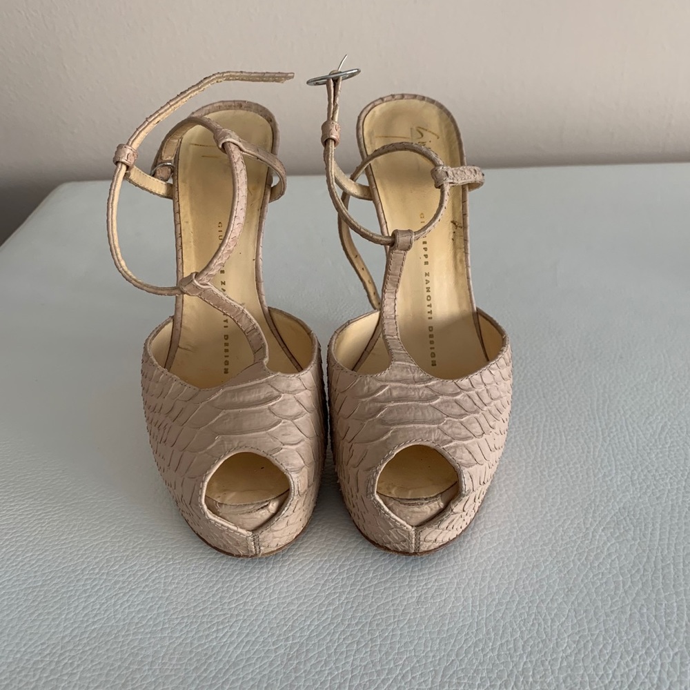 Giuseppe Zanotti blush snakeskin heels sandals